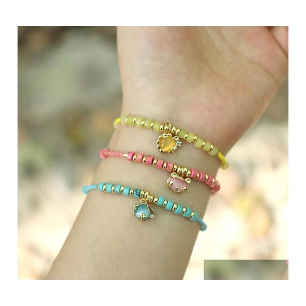 Perlenstränge 4 mm minimalistische natürliche Stein blau Türkis Armbänder handgefertigte Opal Tier für Frauen Charme Schmuck Geschenkebeaded Drop D Dh0V7