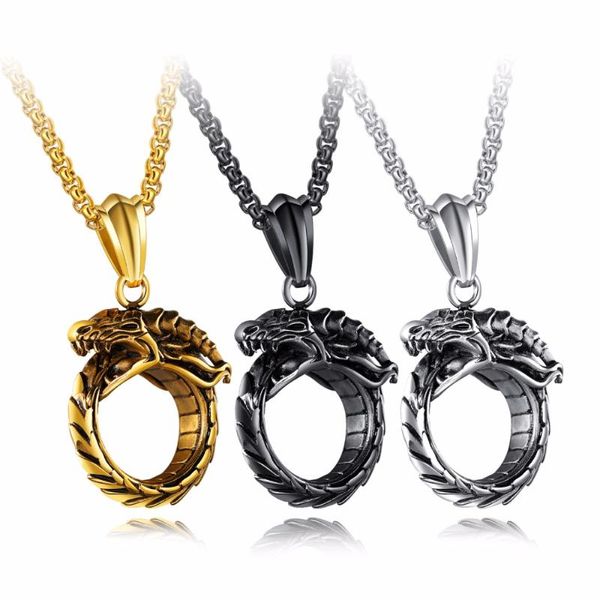 Colares pendentes Cool Ouroboros Colar de serpente Dragão sem fim de símbolo antigo namorado presente de jóias masculinas por atacado de varejo