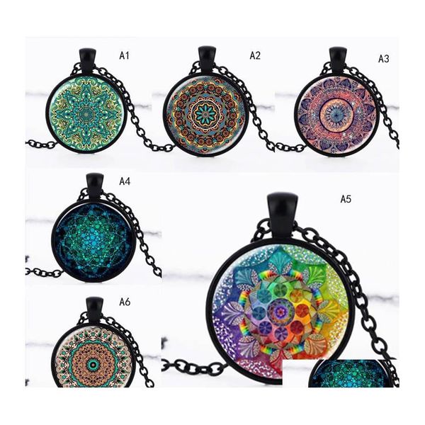 Collane con ciondolo Mandala indiana Collana fiore della vita Buddismo vintage Meditazione Cabochon in vetro per donna Uomo Gioielli di moda Dr Otdsh