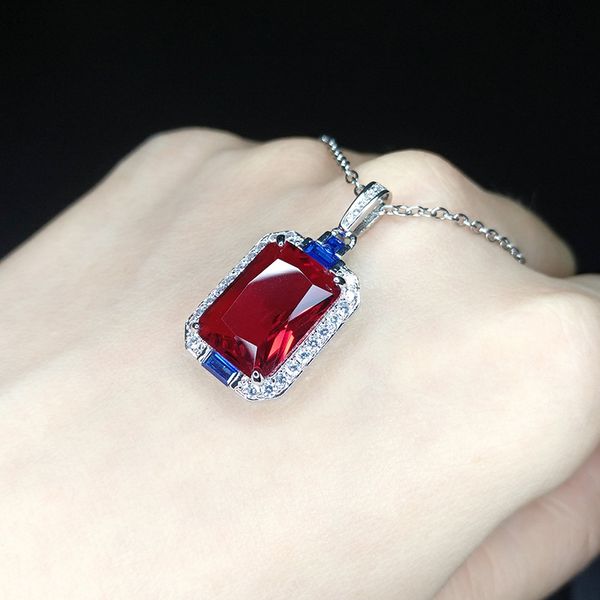 Mulheres pingente colares estilo europeu e americano artificial cristal vermelho esmeralda quadrado pingente menina zircon diamante banhado a ouro colar festa de casamento jóias