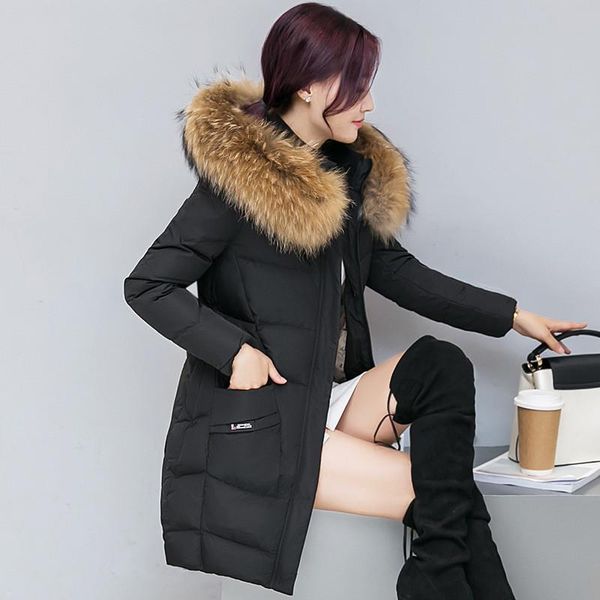 Kadın Trençkotları Kış Ceketleri Kadınlar Ceket Kürk Kürk Kapşonlu Parkas Kadın Uzun Kalın Sıcak Pamuklu Yastıklı Parka Outerwear P1035Women's