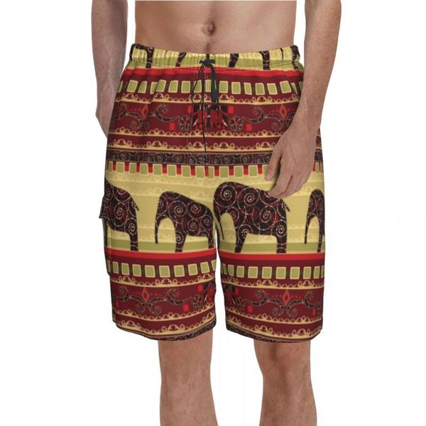 Shorts masculinos Board de elefante vintage African Print Art Beach calça curta Man Salástica elástica Classic Swim Turnks Plus Sizemen's