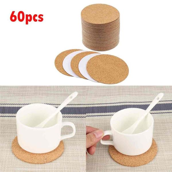 Sottobicchieri da tavolo 60 pezzi pratici sottobicchieri in sughero naturale di forma rotonda, per bere vino, caffè, tazza da tè, per casa, ufficio, cucina, tappetini