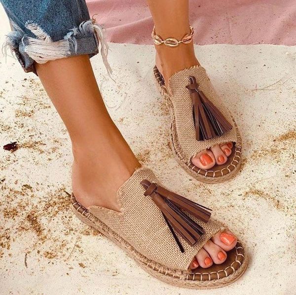 Hausschuhe Frauen Schuhe Sommer Böhmen Quaste Quasten Casual Flache Peep Toe Sandalen Slip On Slipper Plus Größe