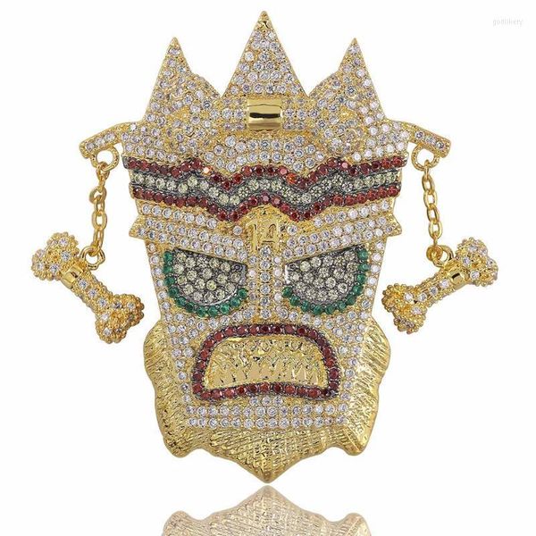 Colares pendentes gelados máscara uka colar sólido mens personalizado micro pavimentado hip hop dourado cor prata cor de charme de charme jóias jóias
