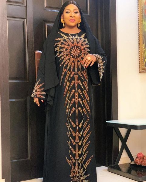 Ethnische Kleidung, afrikanisches Dashiki-Kleid, Diamanten, Schwarz, klassisch, muslimischer Hijab, Abaya, Fledermaus, Bazin, lange Maxi-Robe, Kleider, Afrika, Fee, sexy Damenteil