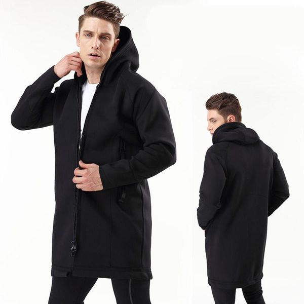 Giacche da uomo Neoprene Men Rain Jacket Zipper Raincoat Surf Tasche con zip Poncho nero