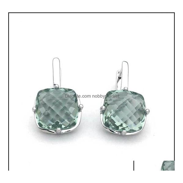 Orecchini a bottone Gioielli Csj Verde Ametista Quarzo Buon orecchino Sterling 925 Sier Cuscino Taglio fine Per le donne Lady Party Regalo di fidanzamento Dhe7L