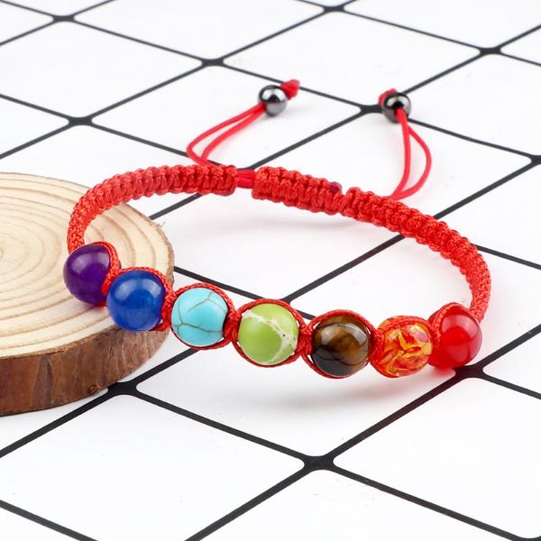 Strand Strands Strands 7 Chakra Bracciale Naturale perle di pietra per perle per donne Gift Yoga Reiki Player regolabile a corda fatta a mano.