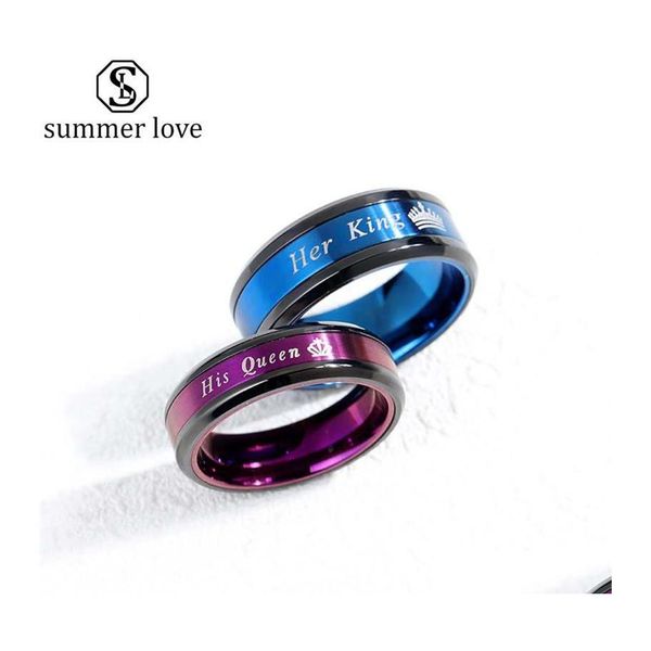 Band Rings Fashion Aço inoxidável Coloque seu rei, sua rainha para amantes Promise anel de casamento do dia dos namorados do dia dos namorados Delive Delive Delive DHWVB