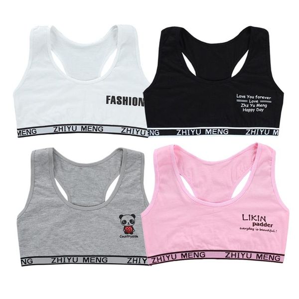 Completo da yoga in cotone sportivo per ragazze junior, reggiseno da allenamento, stampa di lettere, tinta unita, cinturino largo, senza cuciture, top corto a strati, intimo