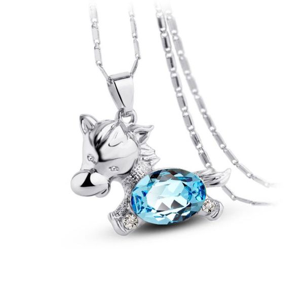 Anhänger Halsketten Tassina Blue Horse Anhänger Minimalist Kristall Gold Farbe Party Neckless Für Frauen Drop Shopping Modeschmuck