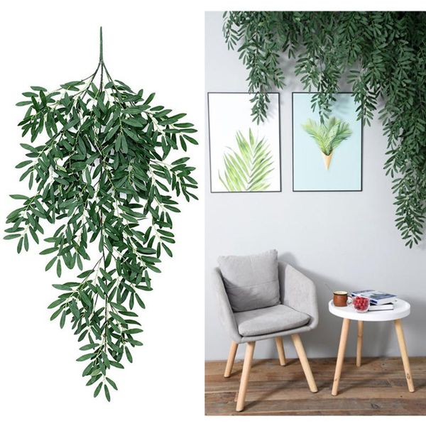 Flores decorativas grinaldas decoração de jardim caseiro parede verde pendurada na varanda de casamentos olive folha de teto de teto de planta artificial sala de estar