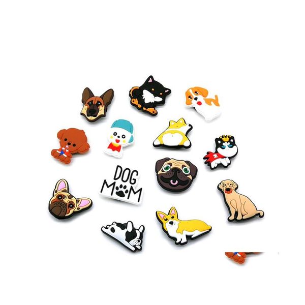 Accessori per parti di scarpe 20 pezzi/set French Bldog Cat Dog Sloth Koala Croc Jibz Charms 2D Soft Pvc Charm Decorations Clog Pins Scarpe B Dh4X6