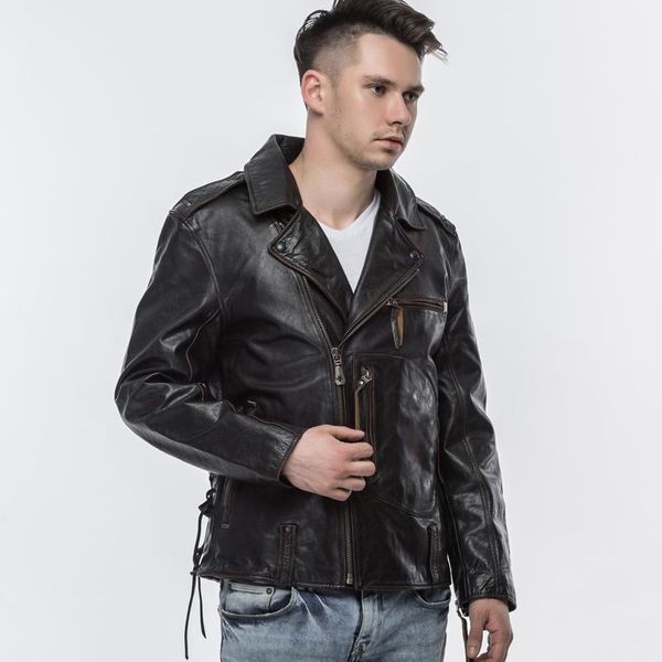 Men's Leather Faux 2023 Vintage Black Men Slim Fit Motker's Jacket Plus Size 6xl Genuine Gross Gross Cowide Russian Motorcycle Coat
