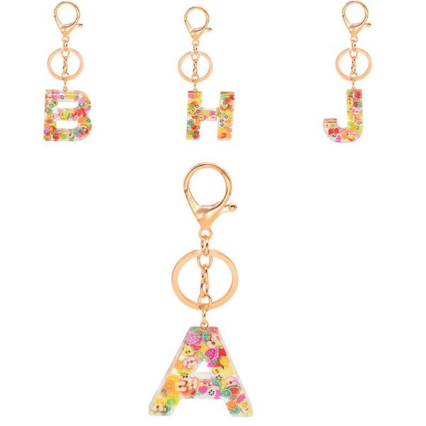 Anahtarlıklar 26 İngilizce Kelime Keychain Keyasyon Çanta Cazibesi Altın Glitter Reçine Akrilik Hafif Mektup Moda Aksesuarları