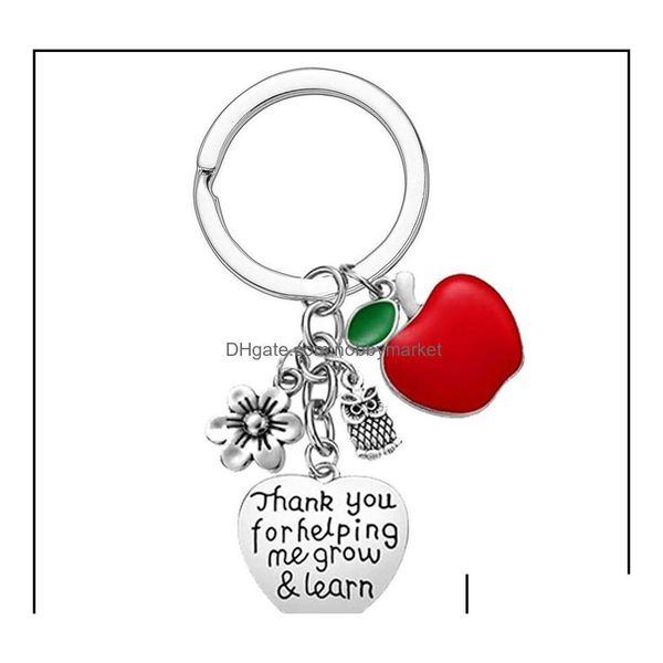 Anahtar Yüzük Takılar Aşk Teşekkürler Öğretmen Kalp Halkası Baykuş Çiçek Çiçek Paslanmaz Çelik Anahtarlık Tutucu Çanta Kadın Erkekler Moda Dh36G