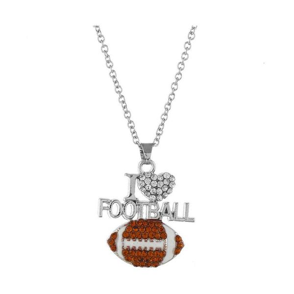 Подвесные ожерелья модный футбольный спорт для женщин Crystal I Love Basketball Volleyball Letters Jewelry в BK Drop Delivery Pe OTB17