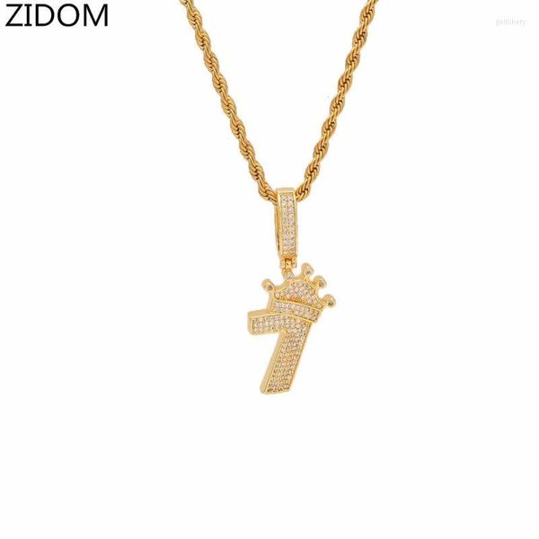 Collane con ciondolo Uomo Hip Hop Iced Out Bling Zircon Corona Numero 7 Collana alla moda di moda maschile Gioielli Hiphop RegaliPendantPendant Godl22