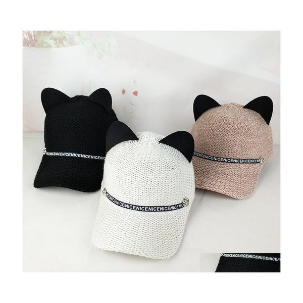 Cappellini da baseball Donna Inverno Moda Donna Berretto da baseball lavorato a maglia Cute Cat Ear Casual Letter Band Visor 3459 Q2 Drop Delivery Accessori H Dh9Iz