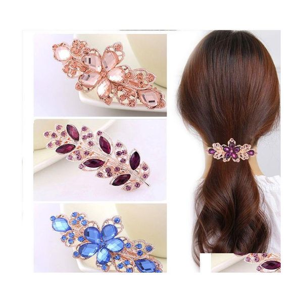 Clipes de cabelo Barrettes Casual Mulheres meninas grandes Flor de cristal de cristal Spring Top Word Word elegante Feminino Acessórios para gancho de cabelo 9x3cm otp5o