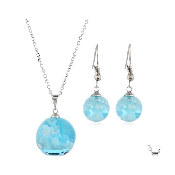 Orecchini Collana Trasparente Cielo azzurro Nuvole bianche Orecchini a sfera in resina Set Donna Festa di nozze Abito di gioielli squisiti Consegna a goccia Otblg