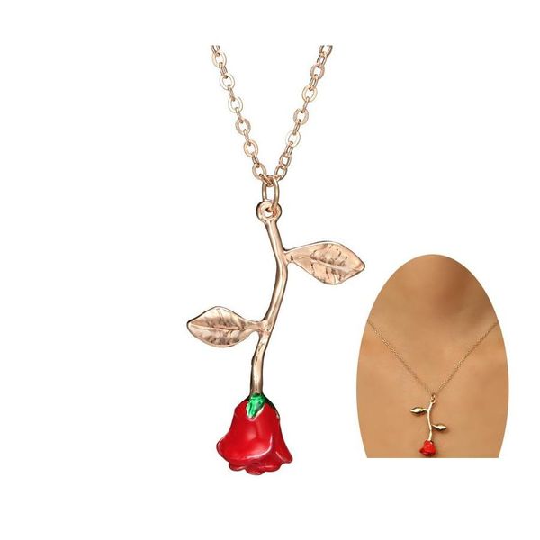 Colares de pingentes de colar simples de flores vermelhas de rosa vermelha para mulheres gargantilhas colorido de ouro boho jóias belas presentes entrega de gotas de gotas