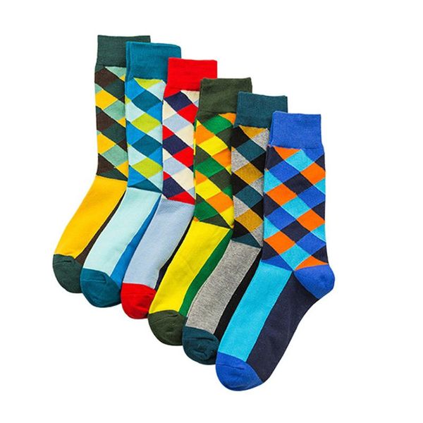 Calze da uomo Uomo British Wind Grid Lattice Cotton Sock Funny Happy Unisex Women Creative Paragraph Tube Traspirante MeiasMen's