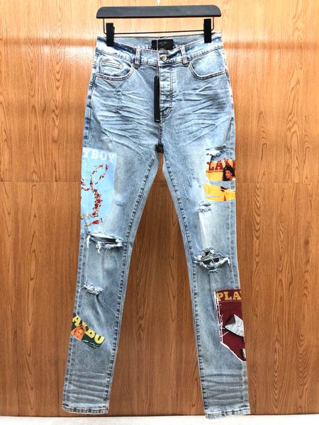 2023 Jahr zerrissene Herren-Jeans im Used-Look, wunderschöner Druck, Designer-Jeans ~ Jeans in US-Größe 28–38 ~ hochwertige, schmale, lässige Motorrad-Moto-Biker-Denim-Hose, Hip-Hop-Jeans