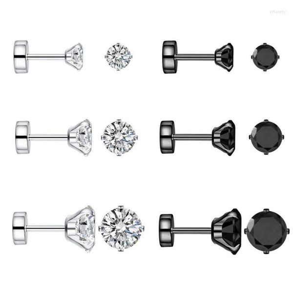 Ohrstecker-Paare, 18 g, Edelstahl, rund, Zirkonia, flach, mit Schraubverschluss, kleine Knorpel-Ohrpiercings, Tragus-Set, Ohrstecker, Effi22