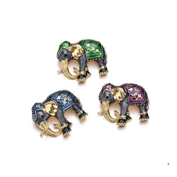 Pins Broschen Vintage Luxus Emaille Elefant Strass Tier Brosche Pins Metall Kleidung Schmuck Zubehör Drop Lieferung Otkze