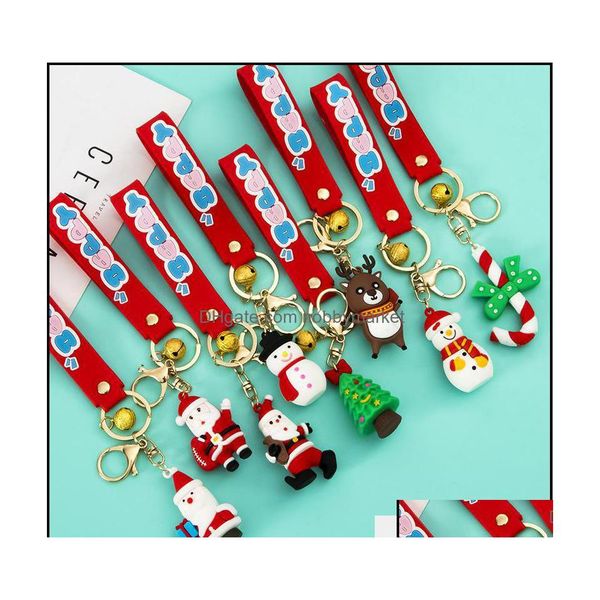 Key Rings Jewelry Christmas Series Soft Rubber Keychain Cartoon Santa Claus Snowman Snow Elk Bag estéreo Pingente Drop Delivery 2021 Dhrjx