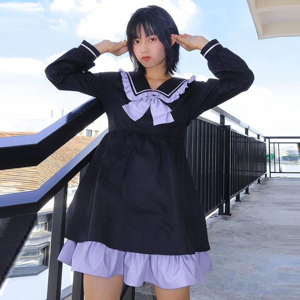 Abiti casual kawaii abito donna donna giapponese dolce vintage preppy marinaio collare rotano corti abiti da scuola blu navy 2023 Springcasual