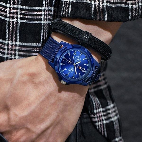 Orologi da polso Orologio militare da uomo Nylon Orologi al quarzo da uomo militare Cinturino in tela di tessuto Casual Cool Sport da uomo Quadrante rotondo Relógios Wristwatc