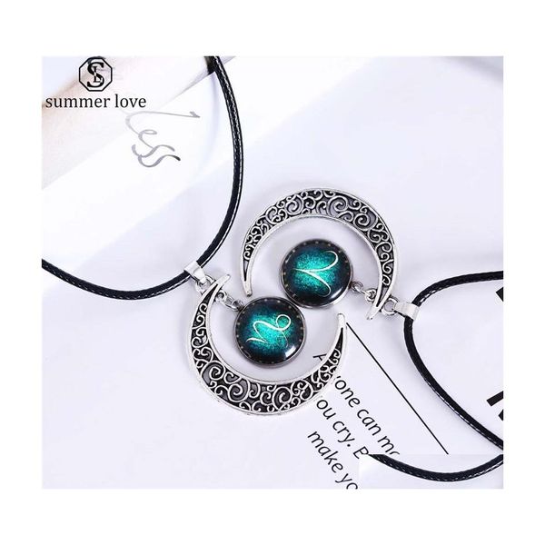 Anhänger Halsketten 12 Konstellation Halskette Zeichen Sier Halbmond Sterne Sternzeichen Schmuck Glaskuppel Choker GeburtstagsgeschenkeZ Drop Deli DHT1O