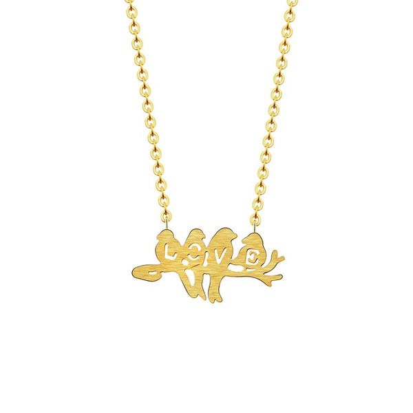 Anhänger Halsketten Edelstahl Frauen Glück Vögel Familie auf einem Ast Anhänger Feminina Gold Charm Kette Colar Geschenke