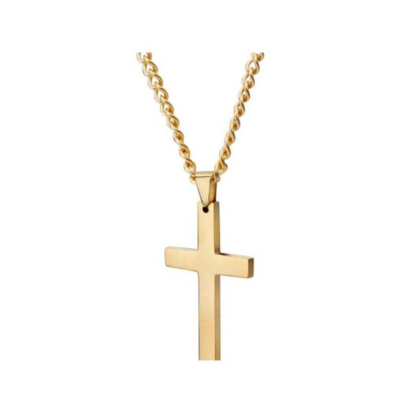 Collane con ciondolo Religioso Uomo Croce Per uomo Acciaio inossidabile Crocifisso Oro Sier Catene nere Gioielli di moda Regalo Consegna a goccia Pe Ot0Zy