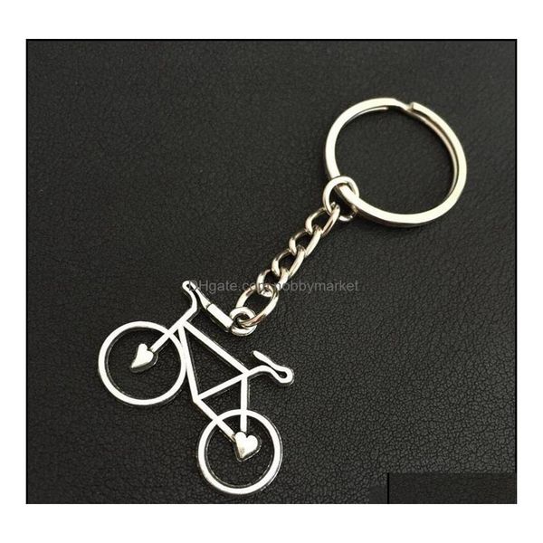 Key Rings Jóias Punk Punk Trendy Sier Bated Bicycle Keychain Love Heart Bike Pinging Chain Ring Cycling Women Mulheres únicas 841 Drop D DHGCK