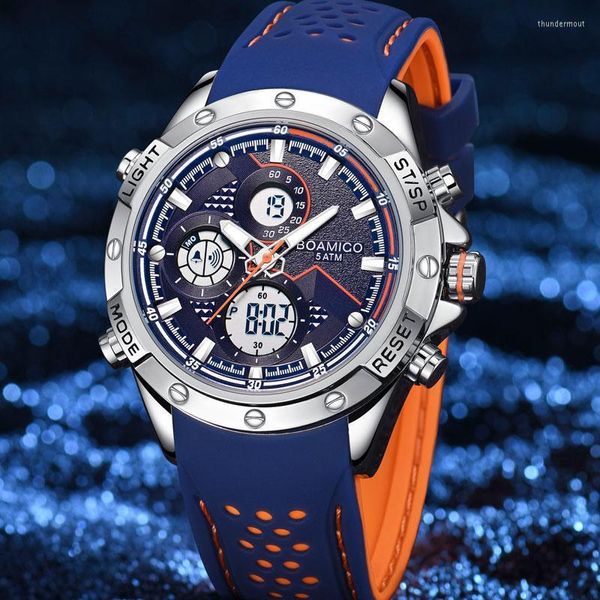 Avanços de pulso 2023 Moda Casual Blue Watch Men Militar Digital Analog Digital Cronógrafo Rubrote Strap 50m Watchwristwatches à prova d'água