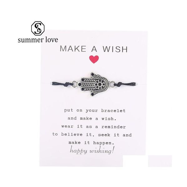 Gliederkette „Make A Wish“-Kartenarmband, schlicht, elegant, Wachsseil, verstellbare Mtishapes-Anhänger, gewebte Armbänder für Frauen und Mädchen, Drop Deli Dhiw1