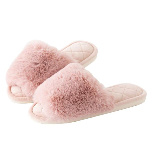 Зимние женские домашние нескользящие бесшумные модные плюшевые теплые туфли на плоской подошве, женские шлепанцы с открытым носком, уютные нечеткие Hh333