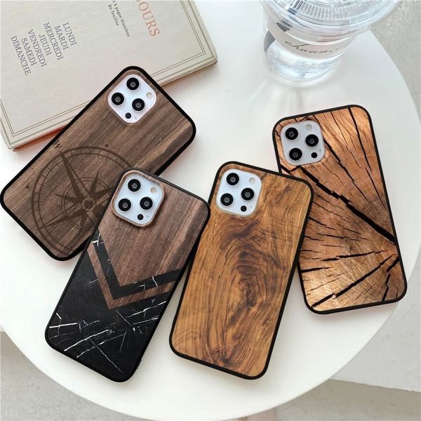 Luxury cases Carved Wood Silicone TPU Cover For iPhone 11 12 13pro 13 14 Pro Max mini 6 6s 8 7 Plus XsMax XR X SE Phone Case Fundas