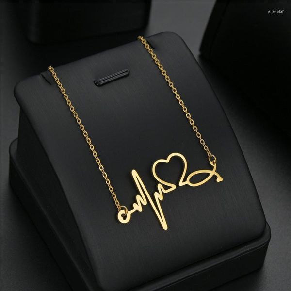 Colares pendentes Romantic Gold Heartbeat Colar Heart Heart Titanium Solding Taxa de moldura Padrão de jóias inoxidáveis ​​para mulher Elle22