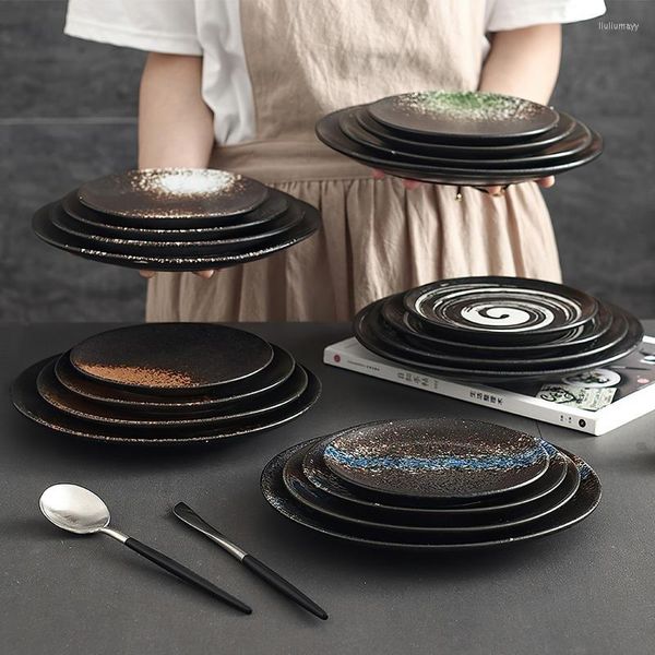 Platten 1PCS Bone China Platte Geschirr Sushi Teller Mahlzeit Abendessen Service Retro Runde Keramik Geschirr Restaurant Home Küche Liefert