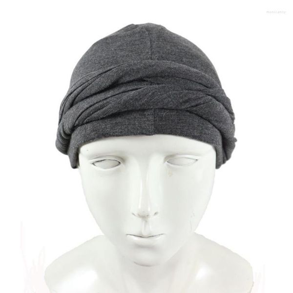 Boinas Men Turban HeadWrap HaloTurban Durag Comfy Chemo Hat Forrado a Cetim Lenço de Cabeça Muçulmano Hijab