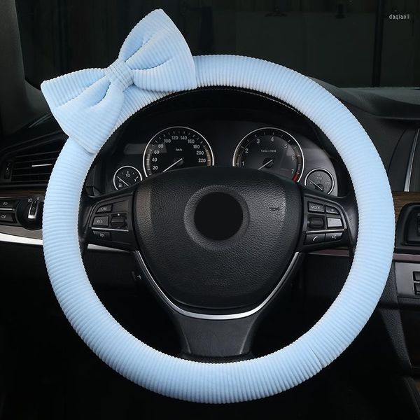 Coberturas de volante para carro conjunto feminino bonito arco inverno pelúcia guidão rosa acessórios interiores para meninas mulheres