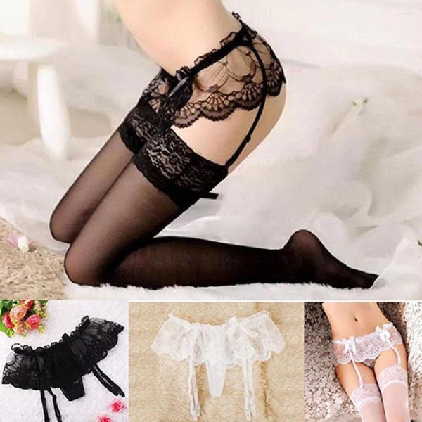 Calzini da donna 1PC Top Calze autoreggenti Calze morbide Reggicalze Sexy Fashion Women's Sheer Lace Bretella Bowknot Set Collant erotici