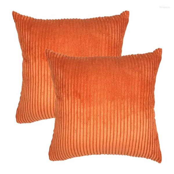 Confezione di 2 federe per cuscino in morbido velluto a coste a righe, quadrate, federe per cuscini, 45,7 cm, arancione