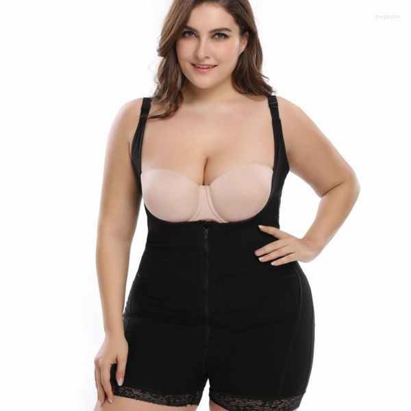 Shapers Women Controle de barriga Shapewear para mulheres renda sem costura Fajas Bodysuit zíper aberto Bustão intermediário shorts de modelador de corpo no meio da coxa