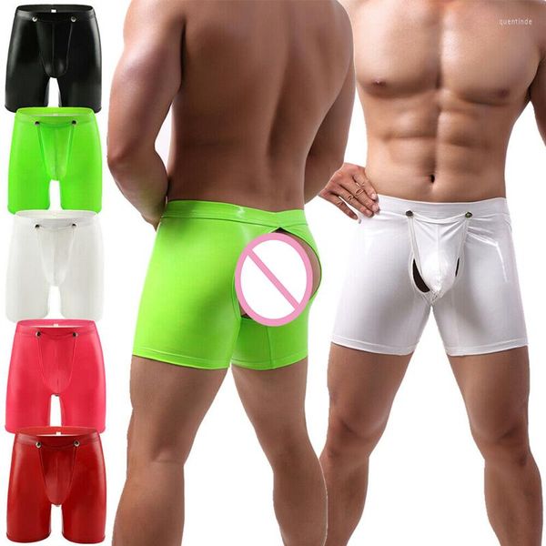 Unterhosen Sexy Herren Unterwäsche Boxer Open Crotch PU Leder Dessous U Convex Pouch Shorts BuMens 5 Farben